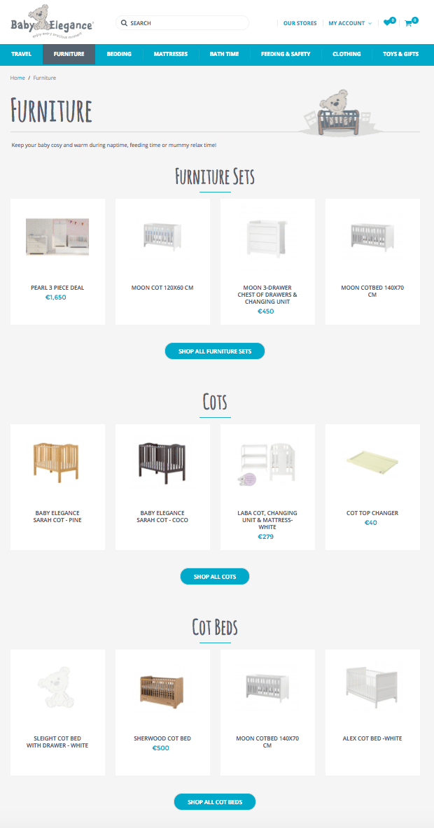 The Furniture category on babyelegance.ie