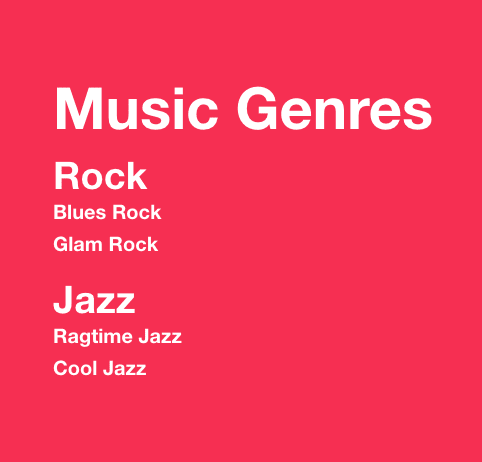 Example of heading hierarchy using Music Genres as an example